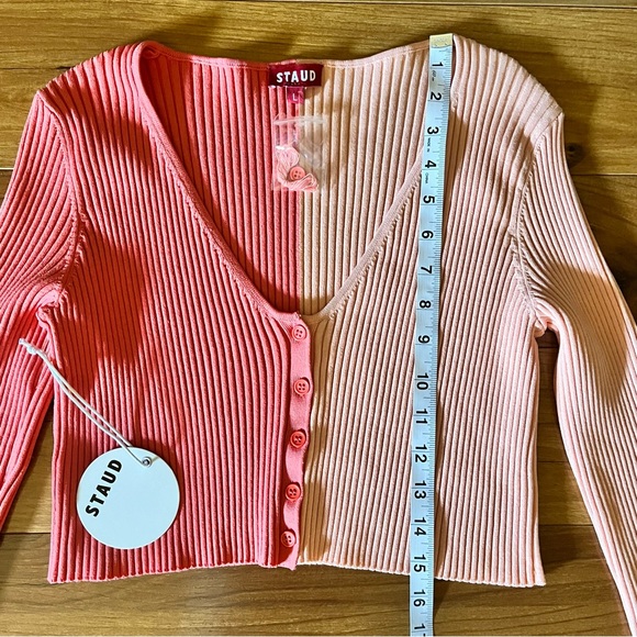 Staud Manon Two Tone Rib Knit Cropped Cardigan New Large - Picture 9 of 14